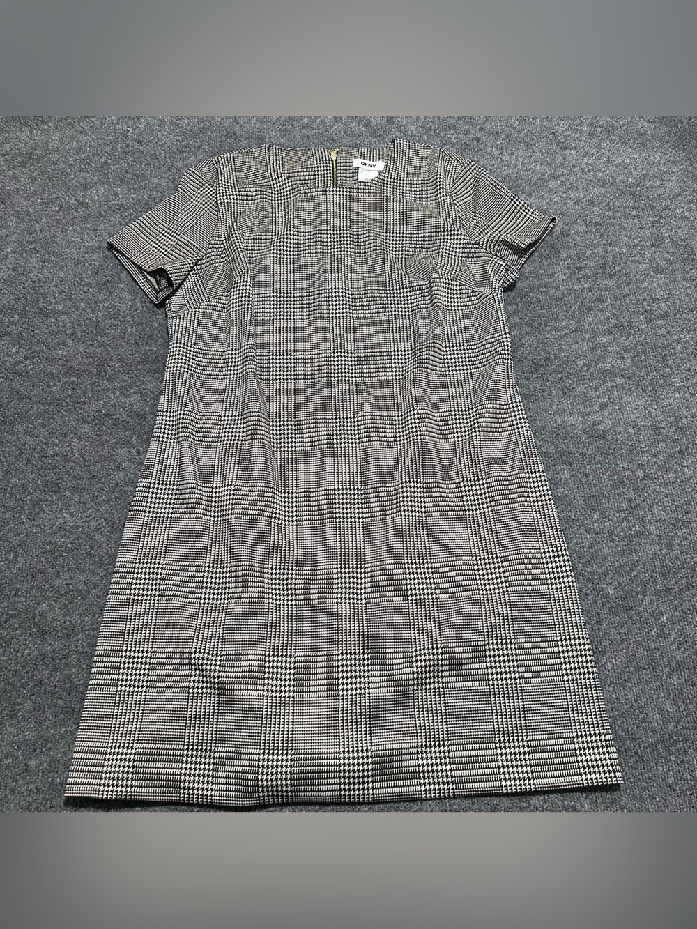 DKNY houndstooth/glen brown plaid short-sleeve mini dress